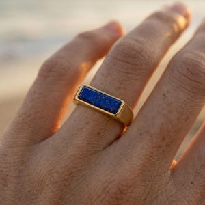 Lapis Lazuli Signet Ring Gold | Rectangle Stone Ring | Waterproof Stainless Steel | Sizes 6 7 8 9 10