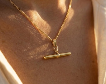 Collana con barra a T in oro, collana con ciondolo a barra minimalista, collana in acciaio inossidabile placcato in PVD oro 18k, gioielli impermeabili per tutti i giorni