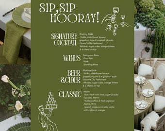 Elegant Green Wedding Bar Menu Sign: Editable Canva Template (A2 Digital Download)