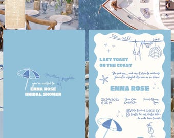 Coastal Bridal Shower Invitation: Beach Bachelorette Party, Editable Canva Template (5x7 Digital Download