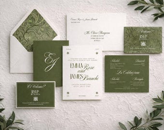 Italian Green Wedding Invitation Suite | Elegant Canva Template (Instant Download)