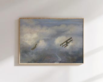World War 1 Aviation Wall Art, C.R.W. Nevinson Vintage Airplane Battle Painting Print
