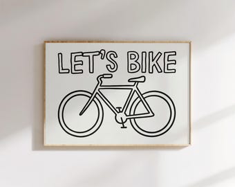 Lámina de arte mural "Let's Bike", póster minimalista de bicicleta, decoración de pared de ciclismo, lámina de arte lineal moderno, regalo para amantes de la bicicleta.