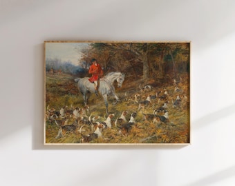 Vintage Fox Hunt Painting Print, English Hunting Scene Wall Art