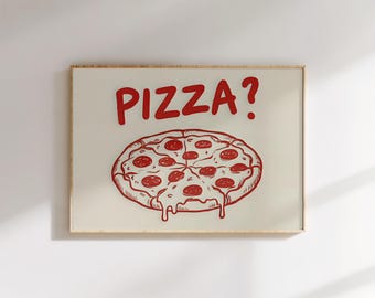 Pizza Wall Art Print, Funny Pizza Poster, Kitchen Wall Decor, Minimal Food Illustration, Pizzeria Art, Gift for Pizza Lovers