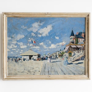 Monet Boardwalk at Trouville Print: Vintage Impressionist Wall Art