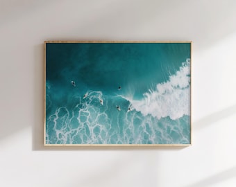 Póster de olas del océano, arte mural costero, playa turquesa, decoración moderna de surf para sala de estar, dormitorio, oficina, regalo para amantes del océano.