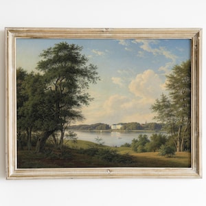 Lake and Boat Oil Painting Forest Landscape Wall Art, VINTAGE Painting, Lake House Decor, Vintage Art, Printed and Shipped