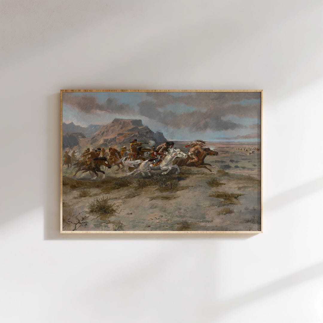 Native American Horseback Wall Art Print, Western Battle Scene ...