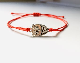 Bracelet Cordon Réglable Hibou / Cadeau d'Amour / Bracelet de Protection / Amitié