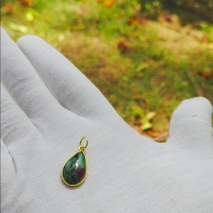 18K Gold Ruby Zoisite Charm Pendant: Handmade Necklace