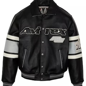 AVIREX USA Edition Icon Jacket In Black Color, Military Bomber Jacket, Men&#39;s Bomber Jacket, Original Leather Jacket For Him, Gift For Him
