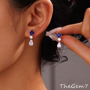 14K Gold Lab Grown Blue Sapphire Stud Earrings-Cushion Cut September Birthstone-Dainty Minimalist Jewelry Gift for Her,Anniversary Gift