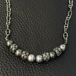 925 Sterling Silver Gothic Pearl Necklace - Vintage Y2K Punk Grunge Unisex Jewelry - Handmade Beaded Chain Statement Gift