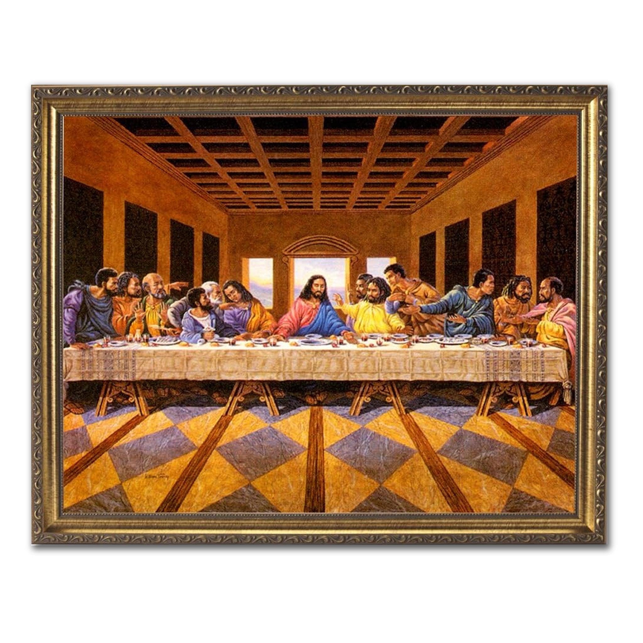 Religious Wall Art | Black Last Supper Jesus Christ Deluxe Gold Framed ...