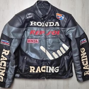 Honda Repsol Racing Leather Jacket, Vintage 90s Motorcycle Biker Jacket, Michelin MotoGP F1 Jacket, Retro Racing Gear, Best Gift for Him
