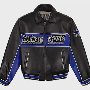 AVIREX Black Spider Racer Jacket, Genuine Cowhide Leather Biker Bomber, Racing Jacket, Vintage AVIREX Leather Jacket, Gift for Him or Her