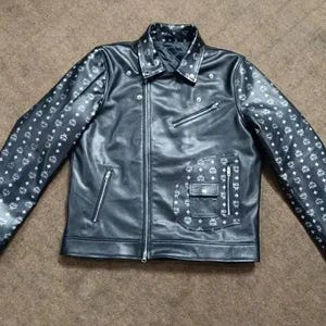 MCM Black Leather Jacket, Genuine Motorcycle Jacket, MCM Bomber Style Zipper Jacket, Unisex Casual Leather Jacket, Gift for Him or Her