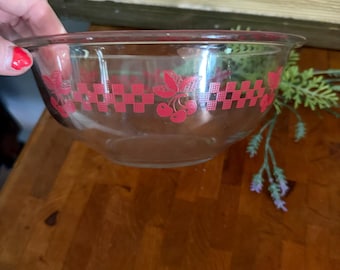 Red cherry and check Pyrex bowl