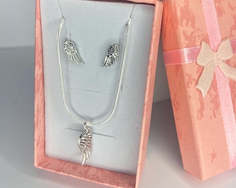 Angel Wing Necklace & Stud Earrings Set | Spiritual Jewelry