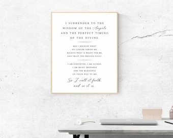 Set of 5 Angel Affirmation Prints, Minimalist Black & White Spiritual Wall Art (Digital Download)