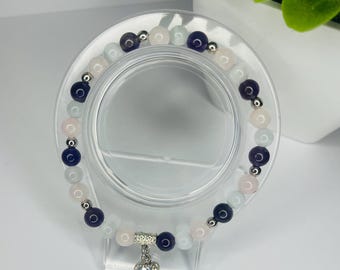 Pulsera de cristal - Ángel del amor / Amatista, cuarzo rosa y piedra lunar / Joyería curativa con cristales /