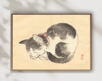 日本美術：眠り猫（プレミアムジクレー版画、かわいい動物の子猫の