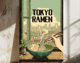 Tokyo Ramen print |Japanese Food Poster, Cafe Wall Art, Retro, Vintage Print | Digital Download | Kitchen Decor