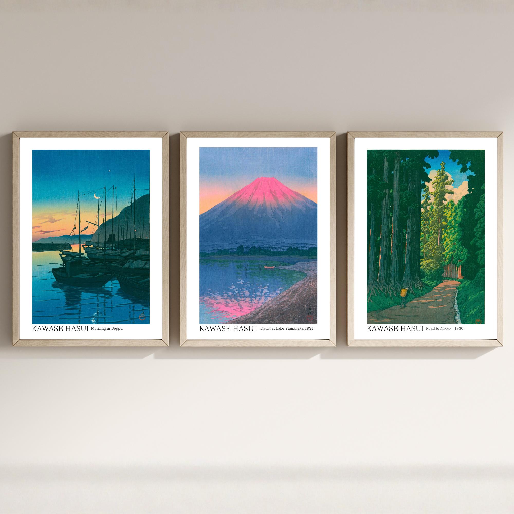 Kawase Hasui Japanese Woodblock Print Set: Mt Fuji Lake, Forest 