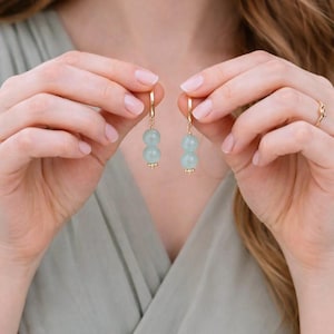 Green Aventurine Drop Earrings, Minimalist Gold Long Bar Earrings, Natural Green Stone Dangle Earrings, Sterling Silver Post, Gift for Her