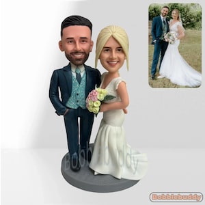 Benutzerdefinierte Hochzeitspaar Bobblehead, personalisierte Braut und Bräutigam Figurine, handgemachte Polymer Clay Puppe Andenken, Hochzeitstorte Topper Geschenk