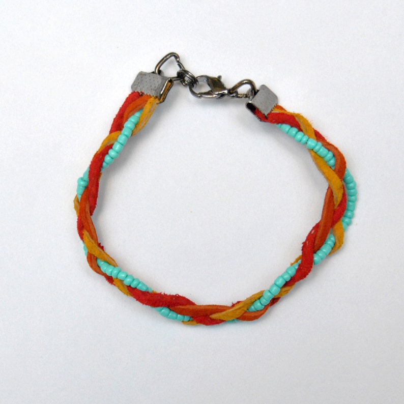 Flat Braided Bracelet with Mint Seed Beads Etsy