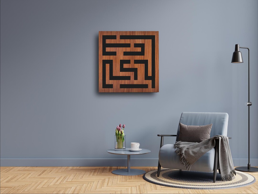 Modern Maze Wall Panel – Geometric Square Laser Cut Wood Art for Home ...
