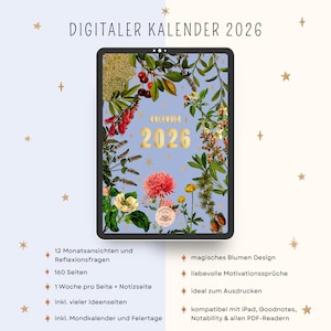 Digital Calendar 2026 German, Digital Planner 2026 iPad, Digital Goodnotes Template, Weekly Planner, Daily Planner, Digital Journal