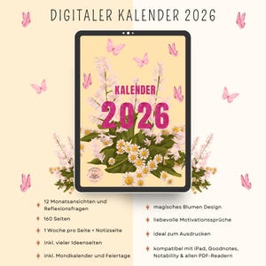 Digital Calendar 2026 German, Digital Planner 2026 iPad, Digital Goodnotes Template, Weekly Planner, Daily Planner, Digital Journal