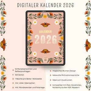 Digital Calendar 2026 German, Digital Planner 2026 iPad, Digital Goodnotes Template, Weekly Planner, Daily Planner, Digital Journal