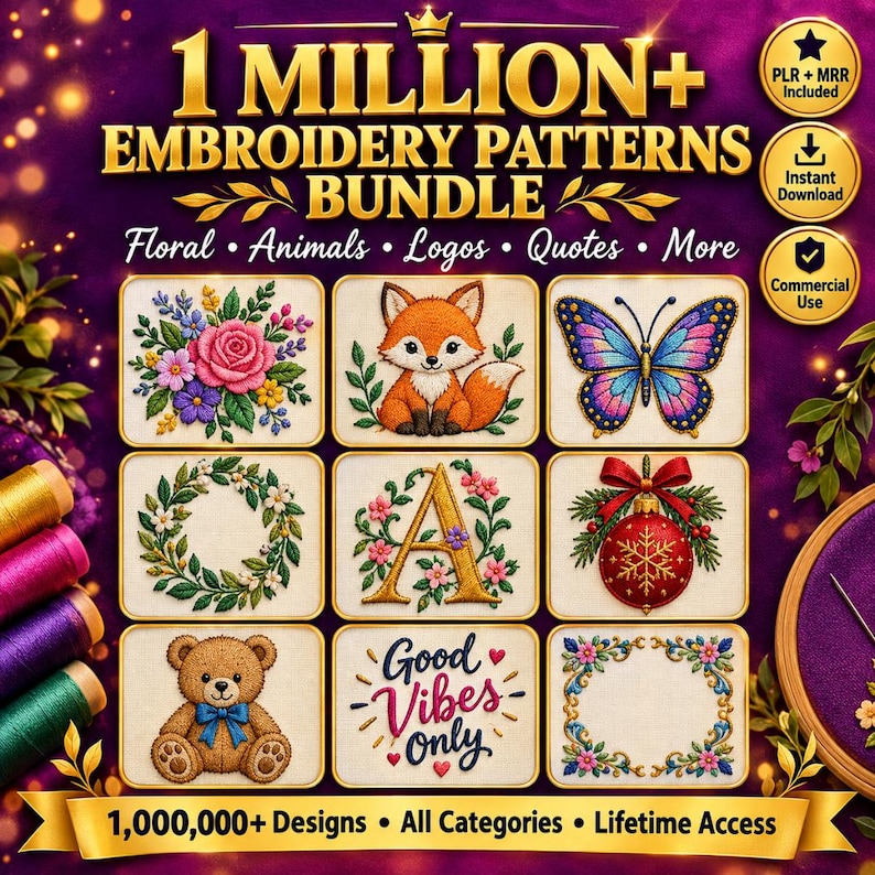 1 Million+ Embroidery Designs Bundle | Machine Embroidery Files ...