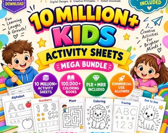 10 Million+ Printable Learning Pages for Kids, Worksheets, Coloring, Activities, Busy Books, Canva Templates, PLR MRR Digital Bundle