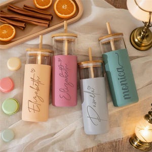 Personalized Tumbler with straw,Engraved Tumbler with Silicone Sleeve,Iced Coffee Cup,Wedding Party Water Glass Gifts,Bridesmaids Gifts