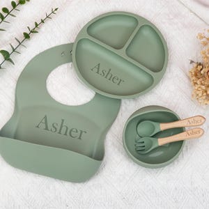 Personalized Cartoon Weaning Set for Toddler Baby Kids,Silicone Weaning Set,Feeding Set with Name,Eco-Friendly,Baby Plate,Baby Shower Gift