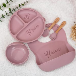Personalized Silicone Toddler Feeding Set, Custom Baby Weaning Set, Feeding Set with Name for Kids, Baby Plate Bib Bowl, Baby Shower Gift