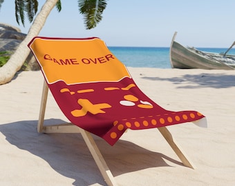 Game Over Beach Towel | Retro Gaming Summer Blanket, Gamer Accessory