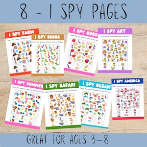 8 I Spy Printable Sheets | Kids Activity Bundle | Educational & Fun | Instant Download | Classroom + Home