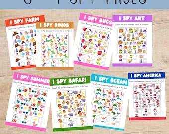8 I Spy Printable Sheets | Kids Activity Bundle | Educational & Fun | Instant Download | Classroom + Home