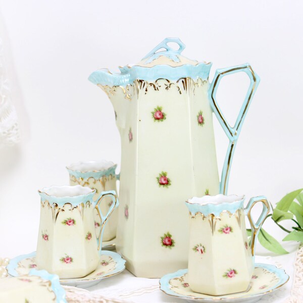 Antique Chocolate Pot or Shabby Teapot  - European Porcelain - Child's Teaset 11564