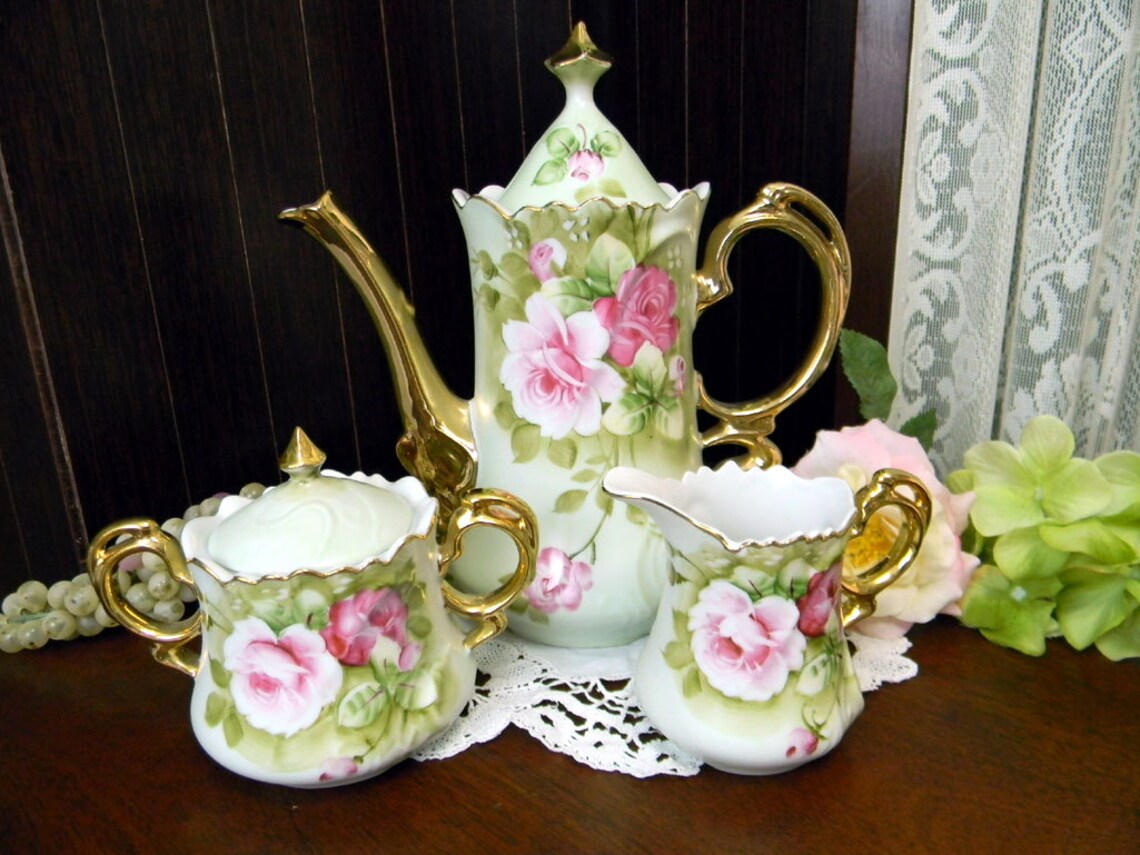 Lefton Heritage Teapot Tea Pot Sugar and Creamer Made in Etsy