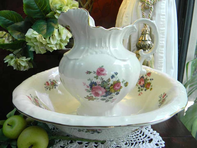 Vintage Large Pitcher Jug and Bowl Wash Basin Maryleigh Etsy