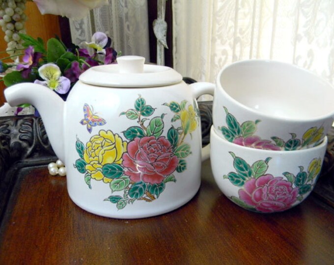 Delightful Japanese Tea Pot and 2 Cups Unmarked 8544 Etsy