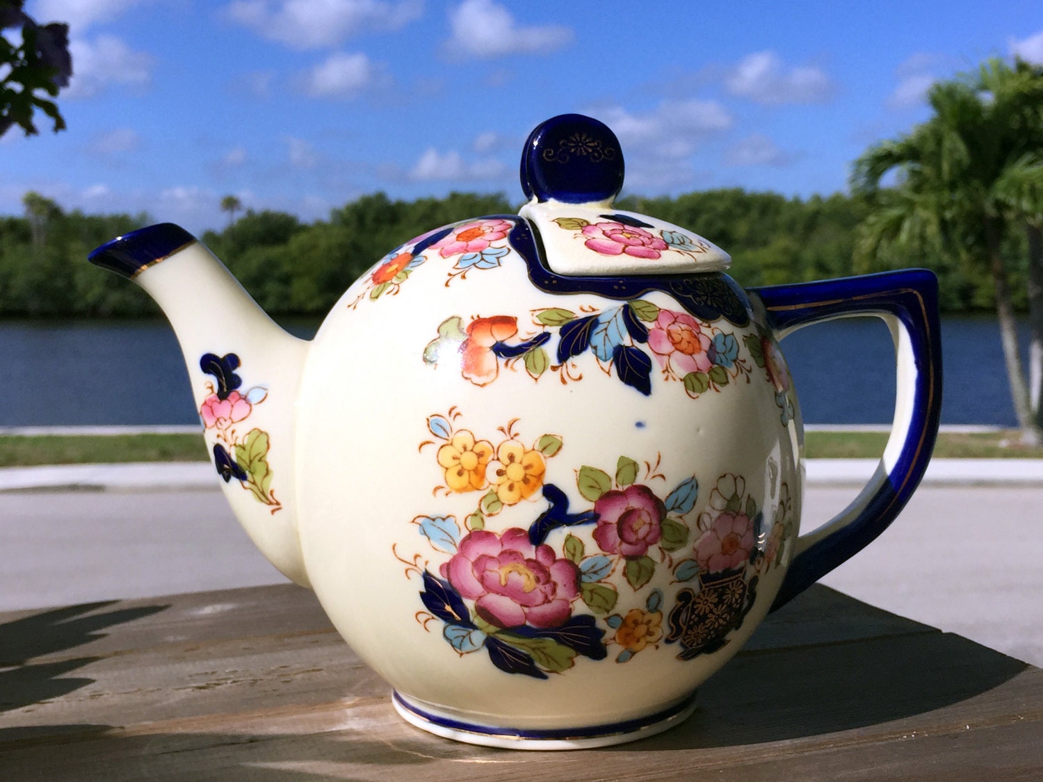 Hand Painted Teapot Vintage Tea Pot Moriyama Japan Shabby Etsy
