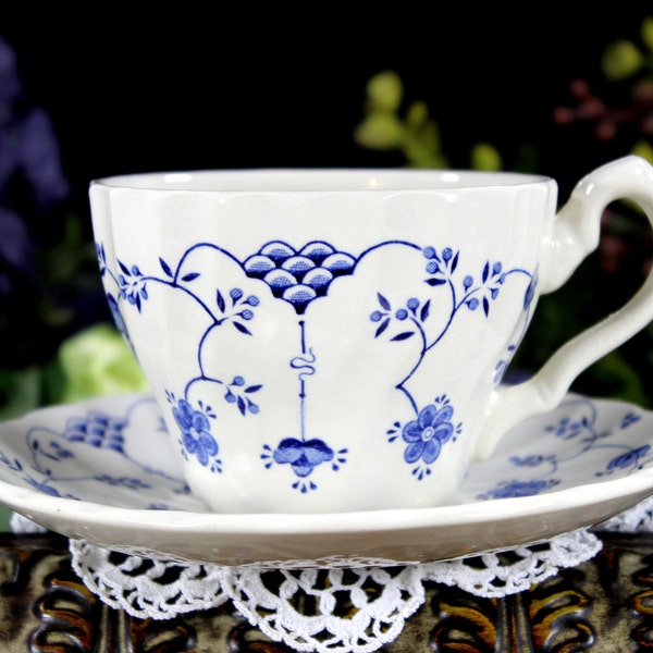 Blue and White China, Finlandia, Teacup and Saucer, Bone China Tea Cup, Made in England 12880